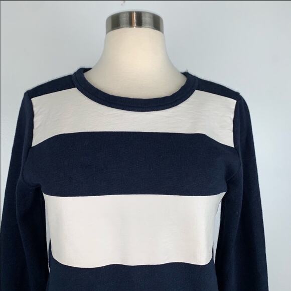 J CREW Navy White Nautical Preppy Striped Crew Neck Zipper Pullover Sweater XS - Picture 4 of 8